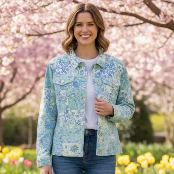 Coldwater Creek Jacket Women’s Size Small Colorful Print Lightweight Buttons - Picture 1 of 7